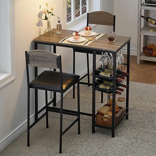 Miniatura 9 de Juego de mesa de bar para 2 personas con reposapiés, mesa de comedor de cocina con 2 sillas tapizadas, taburetes de bar de altura de mostrador de