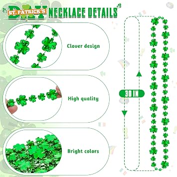 50PCS St Patricks Day Necklaces Accessories, Shamrock Irish Green Beads Saint Patrick's Day Necklace Bulk, St. Patricks Day 4 Leaf Clover Beads Decorations Throw for Parade Party Celebration Supplies