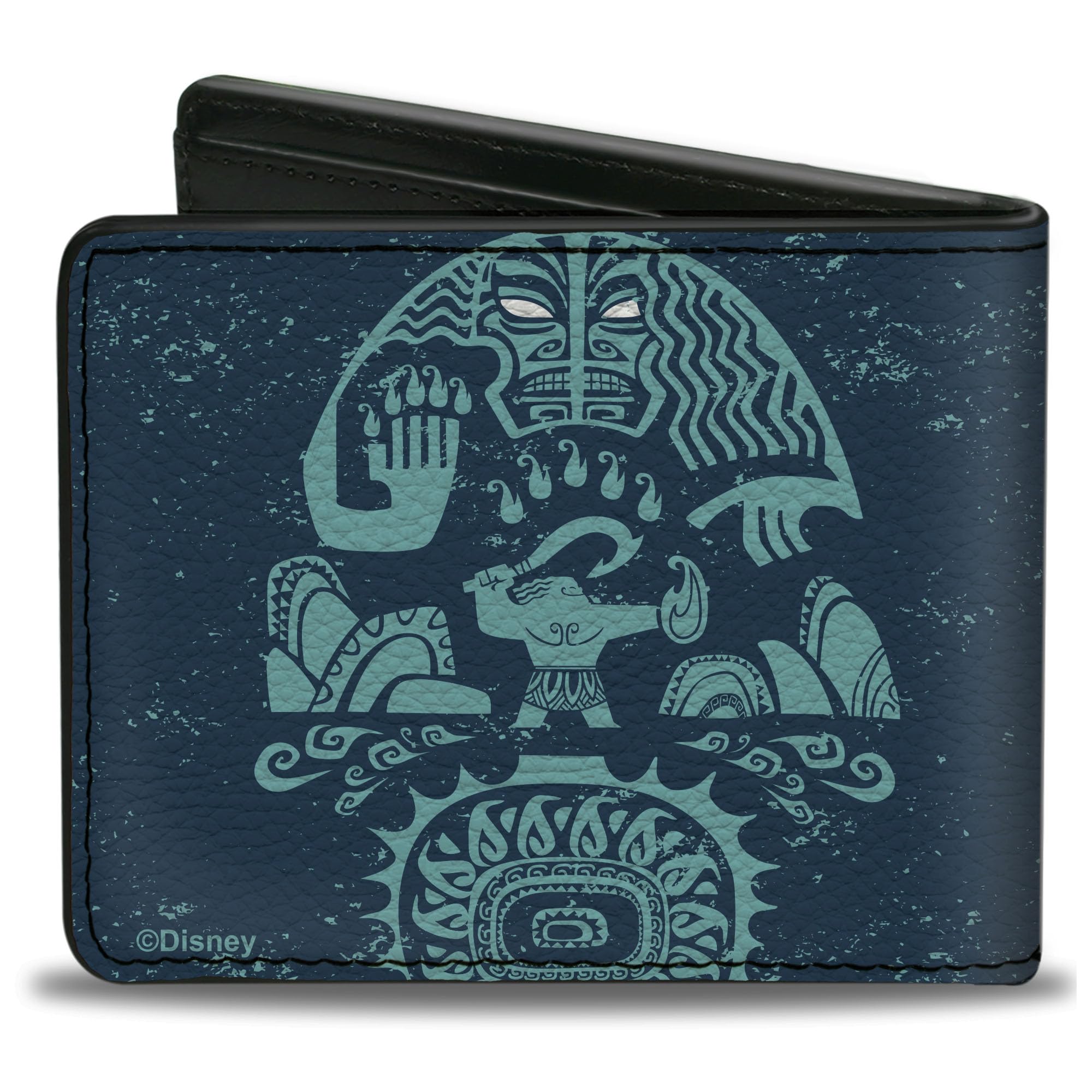 Disney Wallet, Bifold, Moana Maui Tribal Icon Blues, Vegan Leather