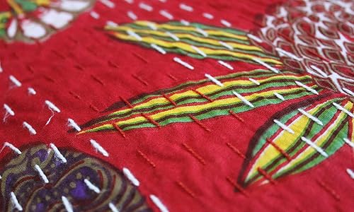 Miniatura 4 de Mam Treasures - Funda de cojín cuadrada de algodón Kantha, hecha a mano, 16 x 16 x 5 pulgadas, color beige, indio, hecha a mano, para decoración del