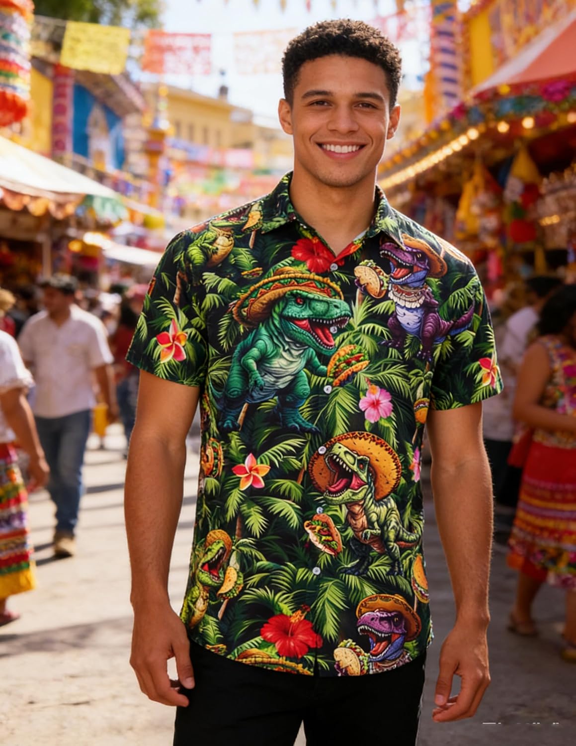 ALISISTER Men's Hawaiian Shirt Button Down Short Sleeve Shirts Funny Novelty Holiday Tops - Image 4