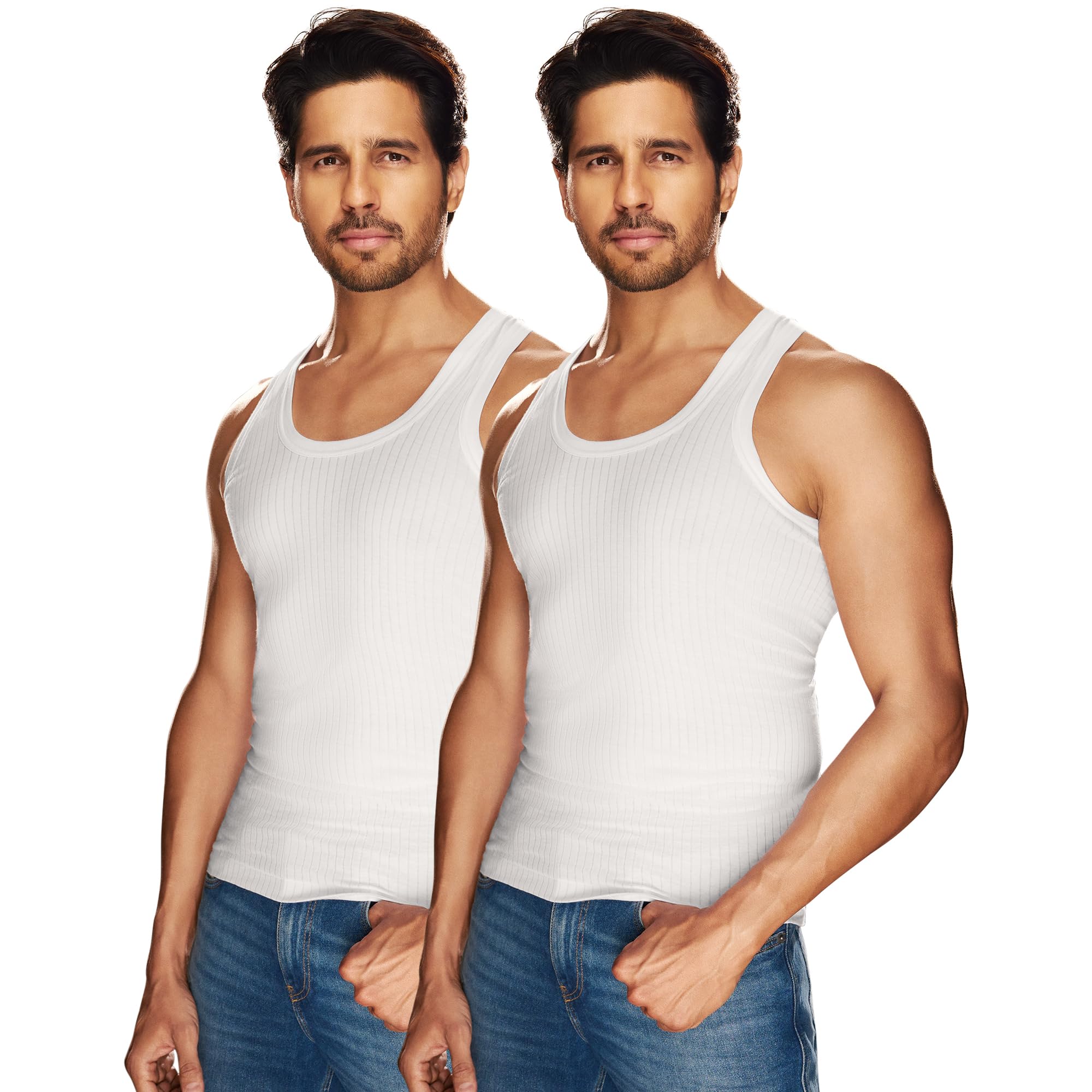 sporto by Macho Men's Pure Cotton Solid Vest White Pack of 2-picture-11
