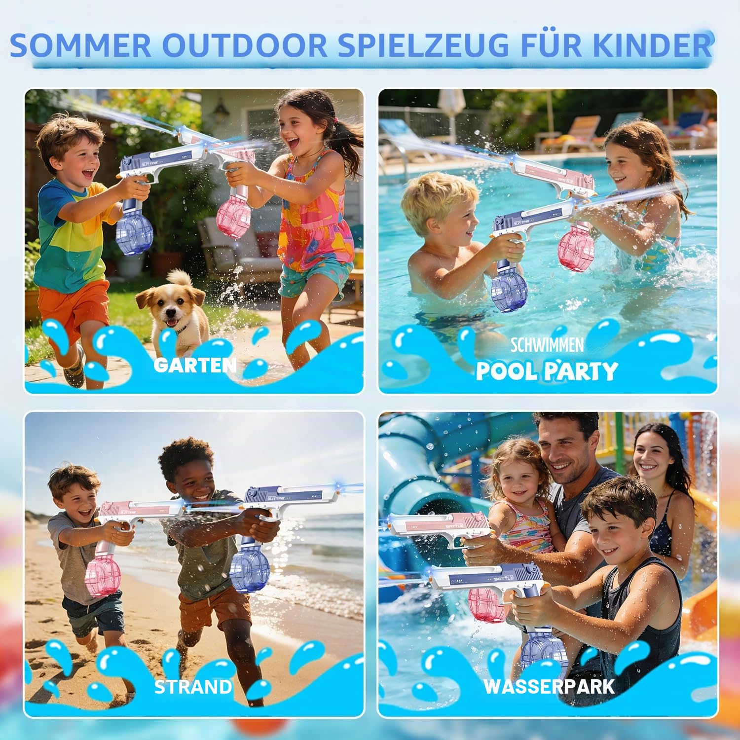 Wasserpistole Elektrisch 2 Pack, Wiederaufladbare Wasserpistolen mit LED, Kapazität 434+58ml Elektrische Wasserpistole, 8-10M Reichweite, Sommer Spielzeug für Kinder und Erwachsene, Schwimmbad, Strand