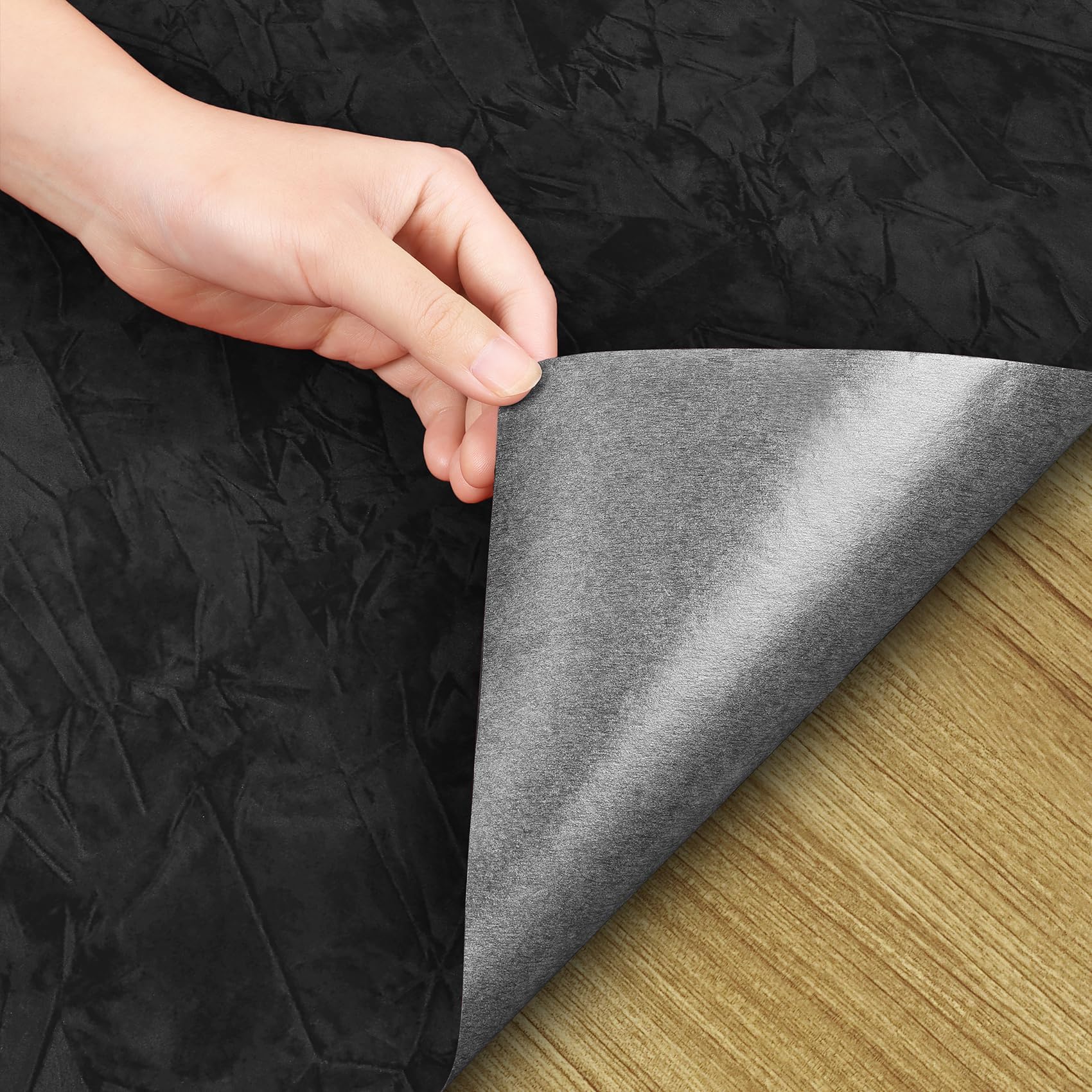 LACHEERY Carta da Parati Nera Effetto Velluto per Camera da Letto 40cm x 200cm Carta da Parati Adesiva Muro Nero Texture Rotolo Pellicola Adesiva per Mobili Velluto Vintage per Armadio Cassetti