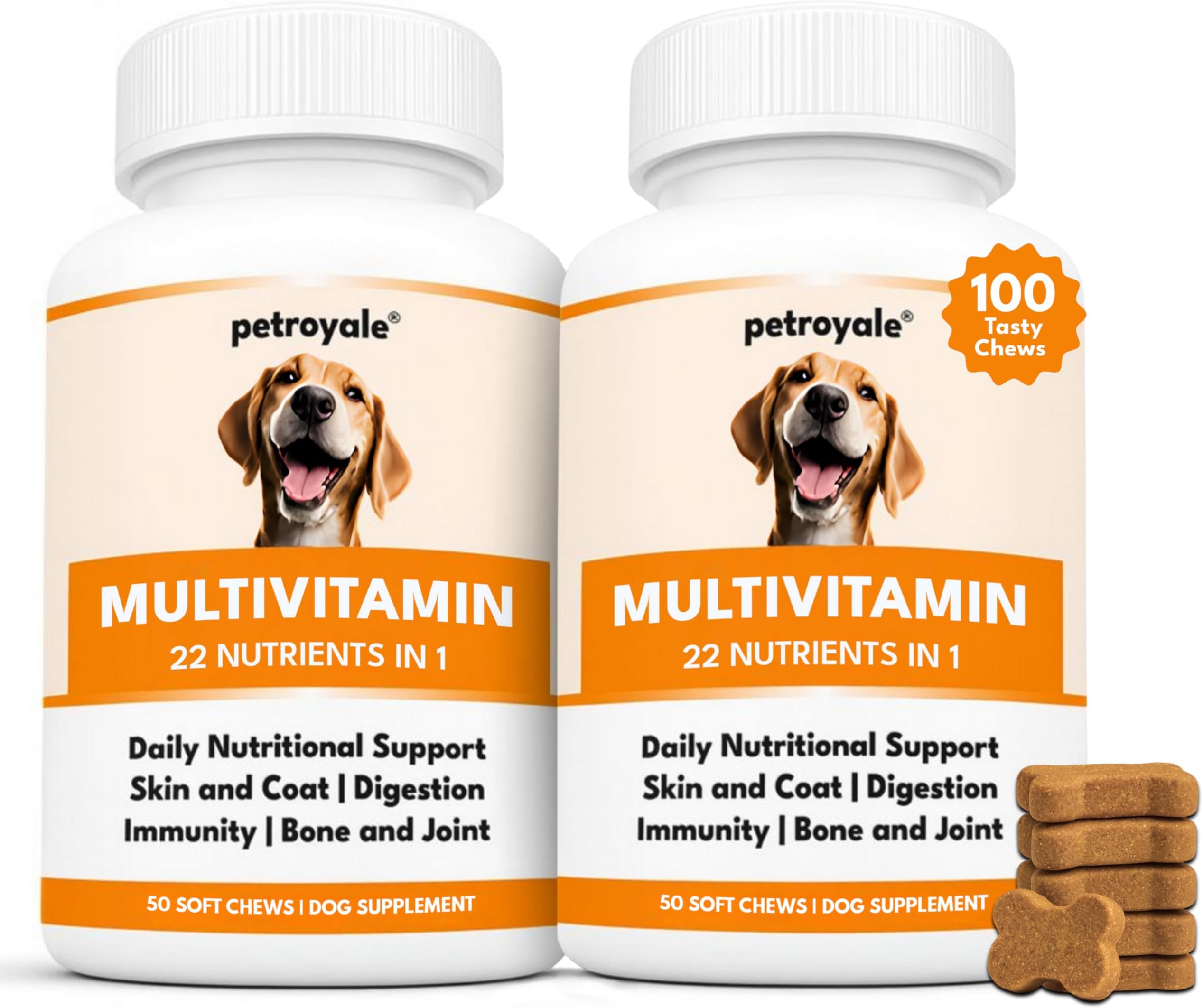 Petroyale Multivitamin Chews for Dogs - Dog Multivitamin Tablets - Dog Health Supplement - Daily Supplements for Dogs - for Growth, Stamina, Strength, Fur & Immunity - 50 Soft Chews (Pack of 2)