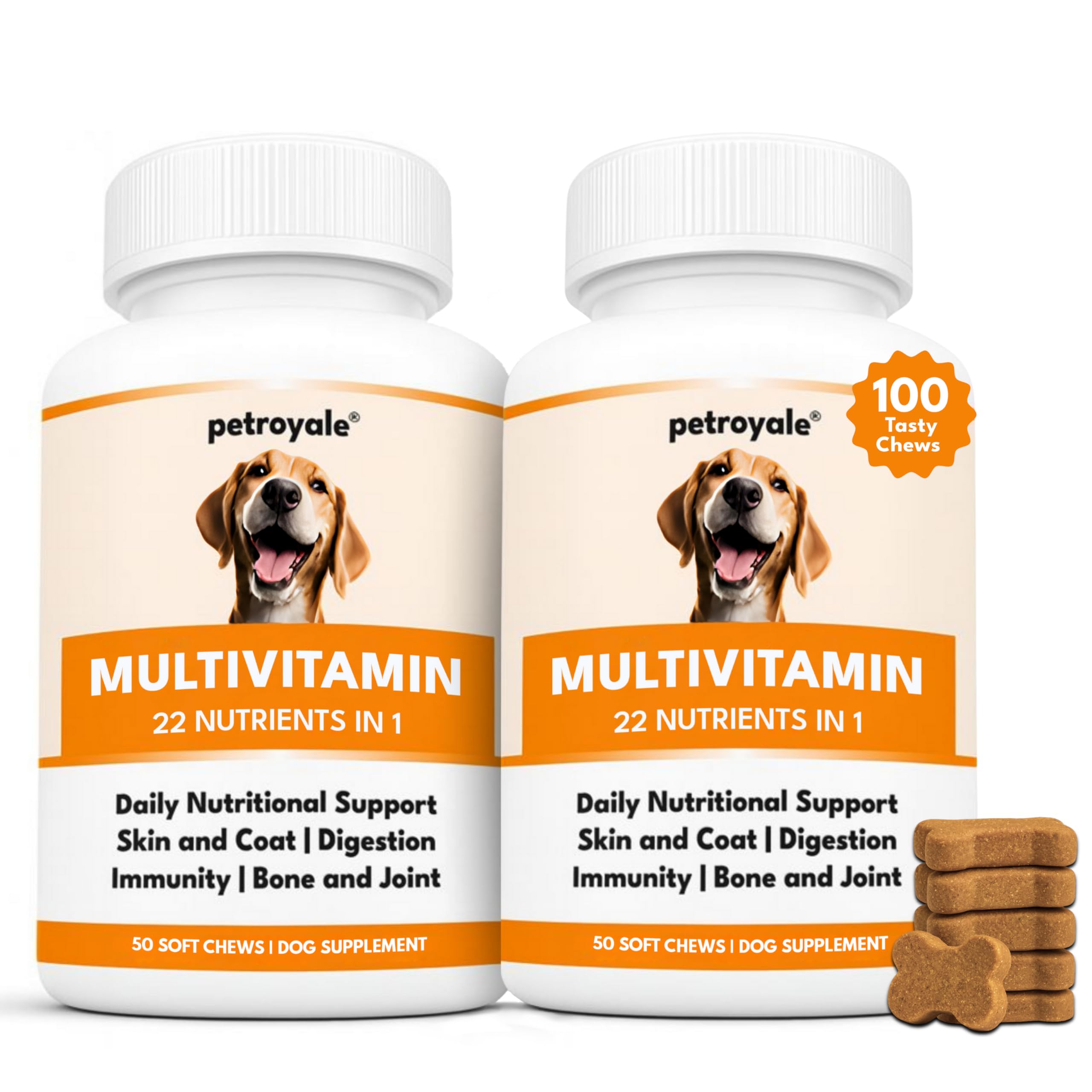 Petroyale Multivitamin Chews for Dogs - Dog Multivitamin Tablets - Dog Health Supplement - Daily Supplements for Dogs - for Growth, Stamina, Strength, Fur & Immunity - 50 Chews (Pack of 2)
