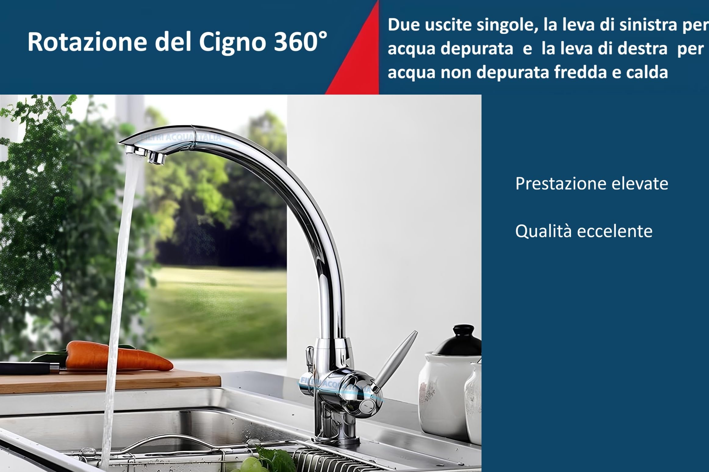 Rubinetto 3 Vie Depuratore Acqua Osmosi Inversa Calda Fredda Filtrata