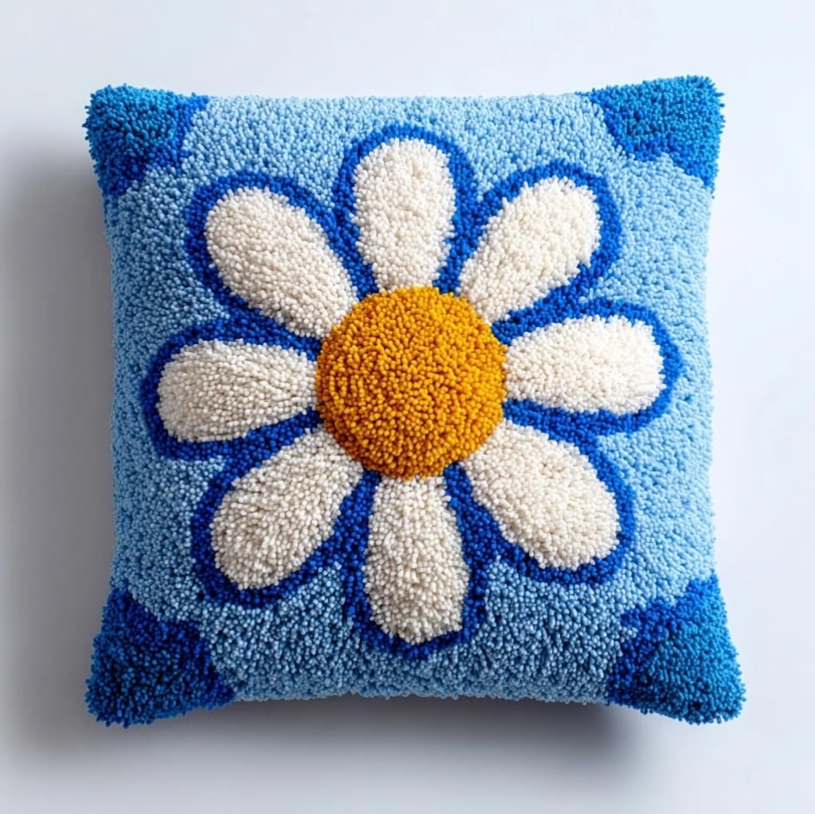 Wallustrioaw Blue Daisies 43X43cm Latch Hook Pillow Cover Kit,