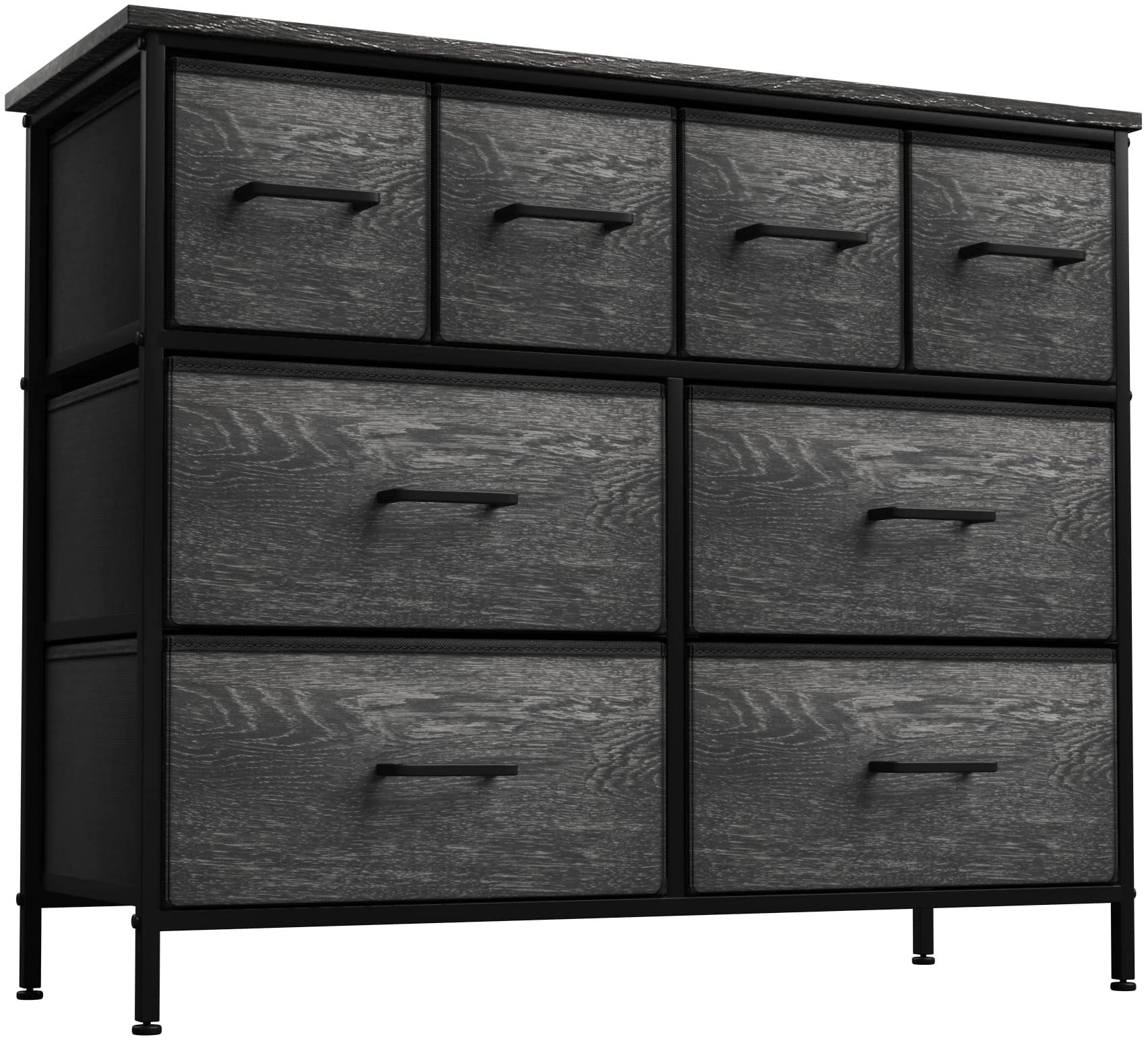 Sorbus Dresser with 8 Faux Wood Drawers - Chest Organizer Unit with Steel Frame Wood Top & Handle Easy Pull Fabric Bins for Clothes - Large Storage Furniture for Bedroom Hallway, Living Room & Closet