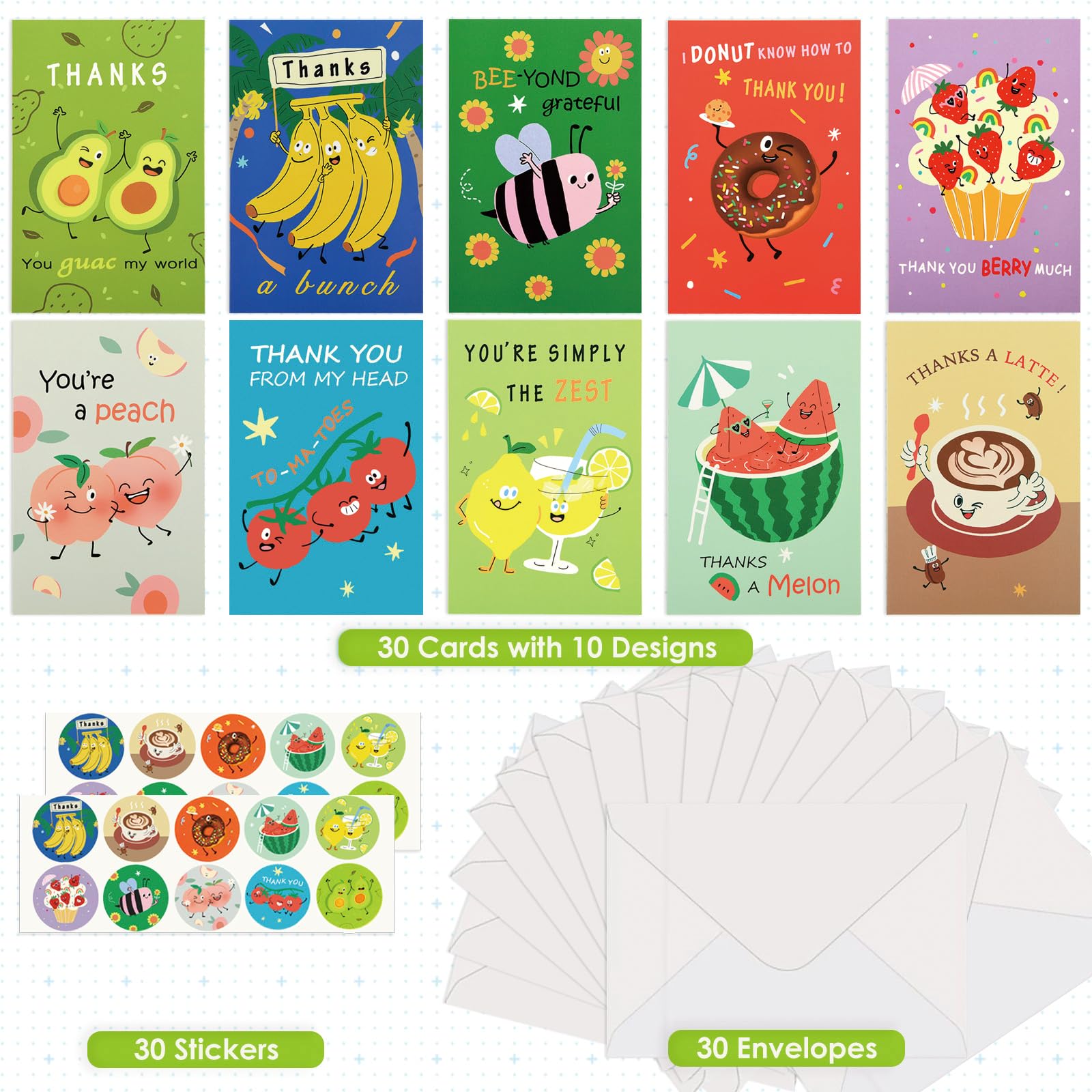 AhfuLife 30 Pcs Funny Thank You Cards Multipack, Thank You Note Card - Image 3