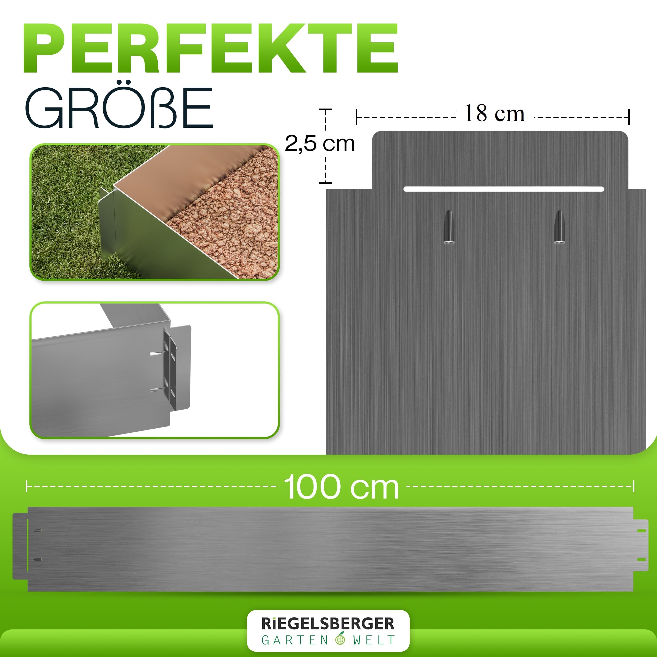 Gartenwelt Riegelsberger Rasenkante aus Metall Länge 20 m Höhe 18 cm Mähkante Beetumrandung Beeteinfassung Rasenbleche