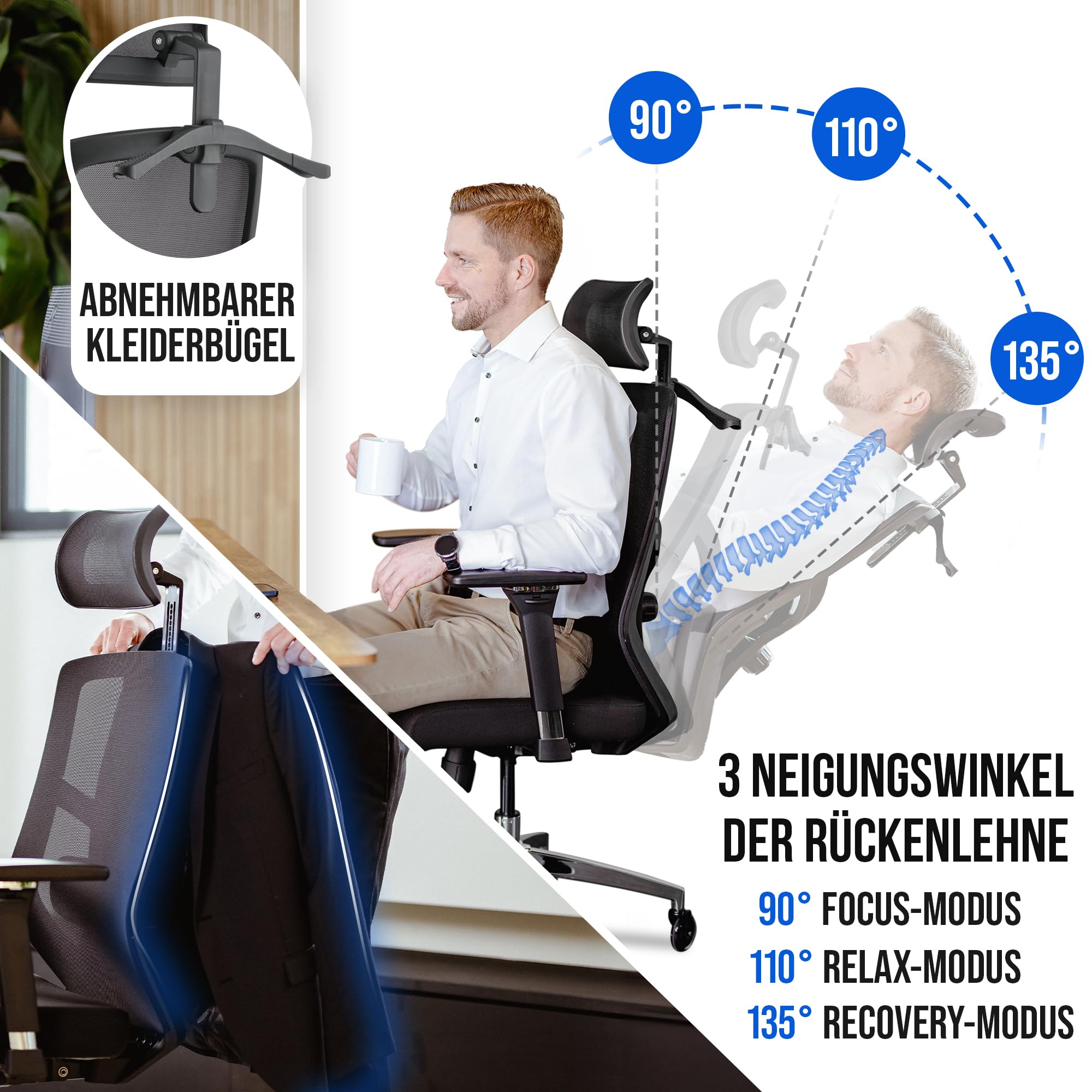 ELITESEATS Bürostuhl Ergonomisch TESTSIEGER Kratzerfreie Rollen Atmungsaktiv 150 kg Belastbar Drehstuhl Home Office Chair