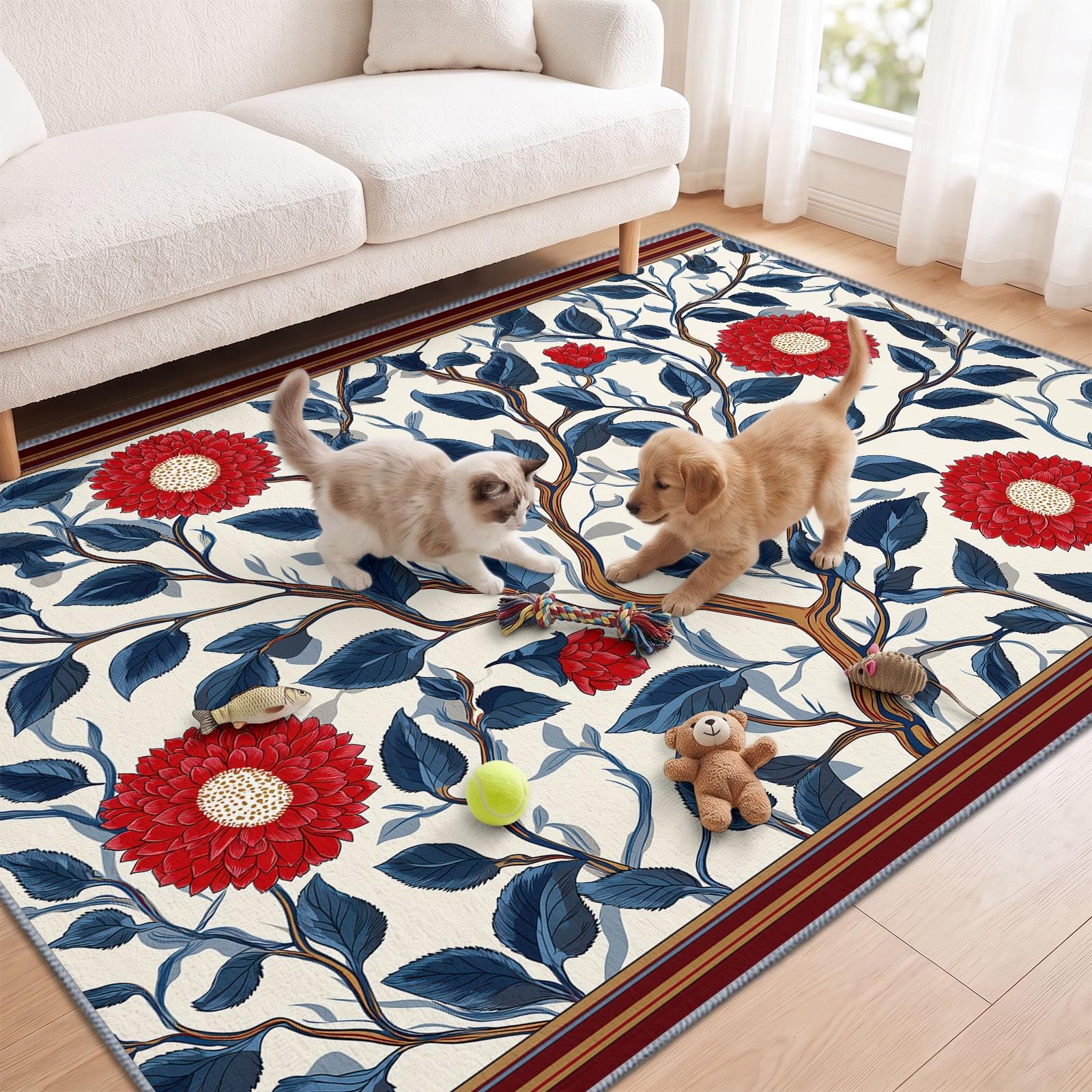 Generisch Zweig - Alfombra con diseño de flores, lavable a máquina, para salón, 200 x 300 cm, estilo barroco francés, clásica, suave pelo corto, parte trasera antideslizante, fácil de limpiar, para