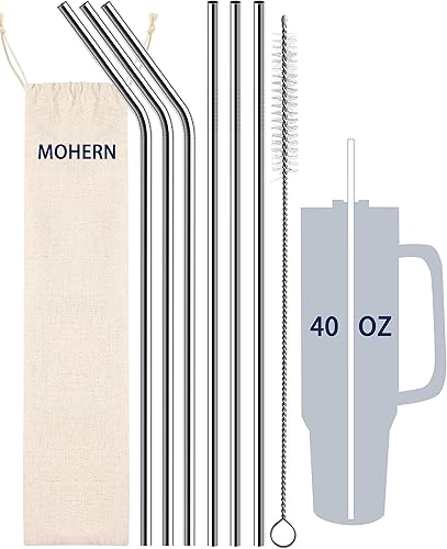 Stanley - Pajitas de repuesto de 40 onzas, 30 onzas, 6 popotes de metal reutilizables, reutilizables, aptos para lavavajillas con limpiador de
