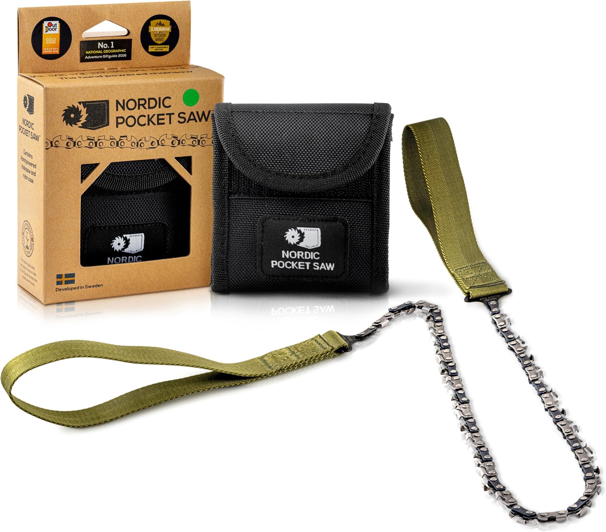 Nordic Pocket Saw 36 Inch Pocket Chainsaw with 50 Bi-Directional Teeth for Clearing Trails - Handy Backpacking Saw with Extra Large Nylon Handle Loops - for Survival and Emergency Situations