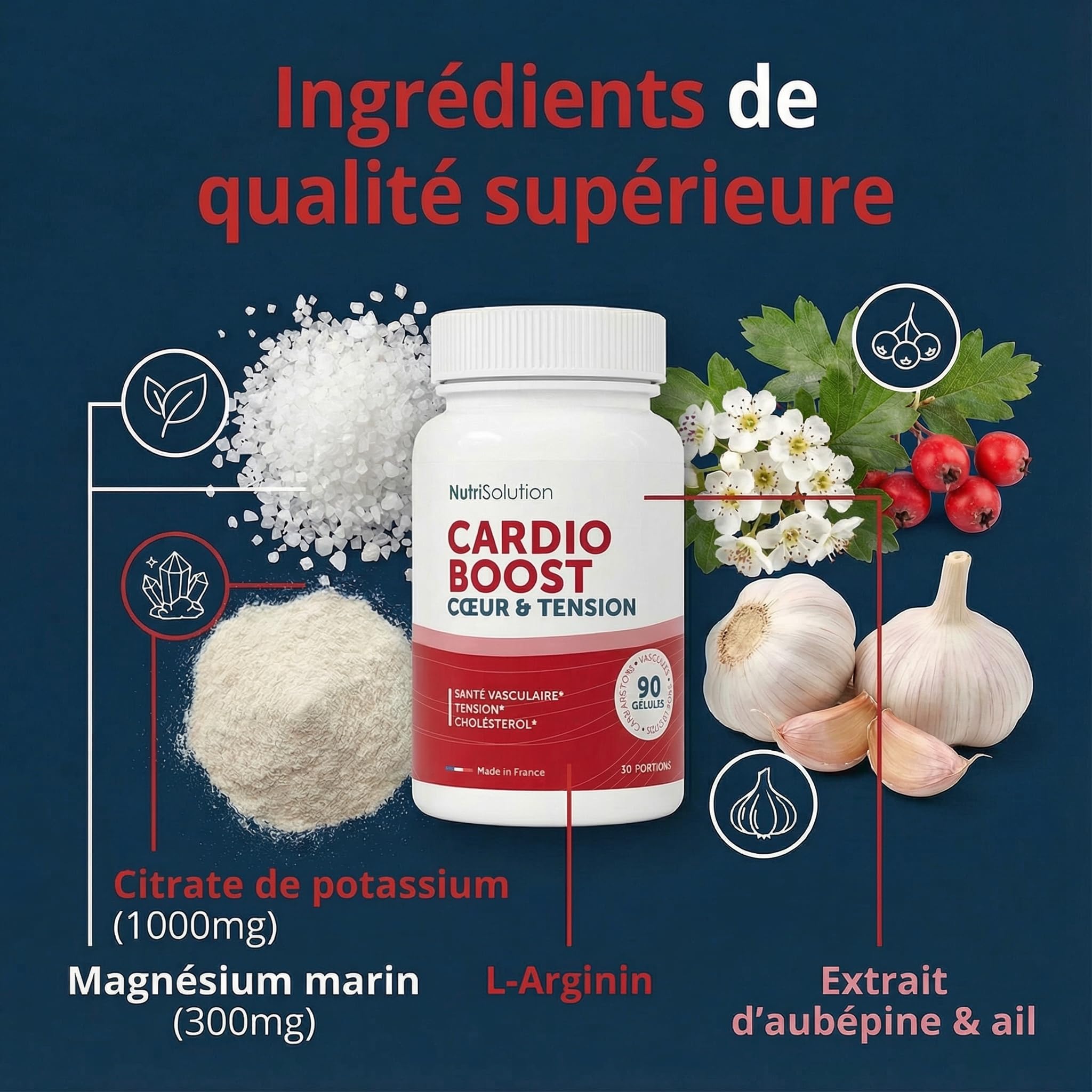 Cardio Boost : Formule Naturelle de Soutien Cardiovasculaire - Pour la Circulation, l'Energie et le Bien-Être Cardiaque - 90 gélules - Formulé par des Médecins par NutriSolution (1)