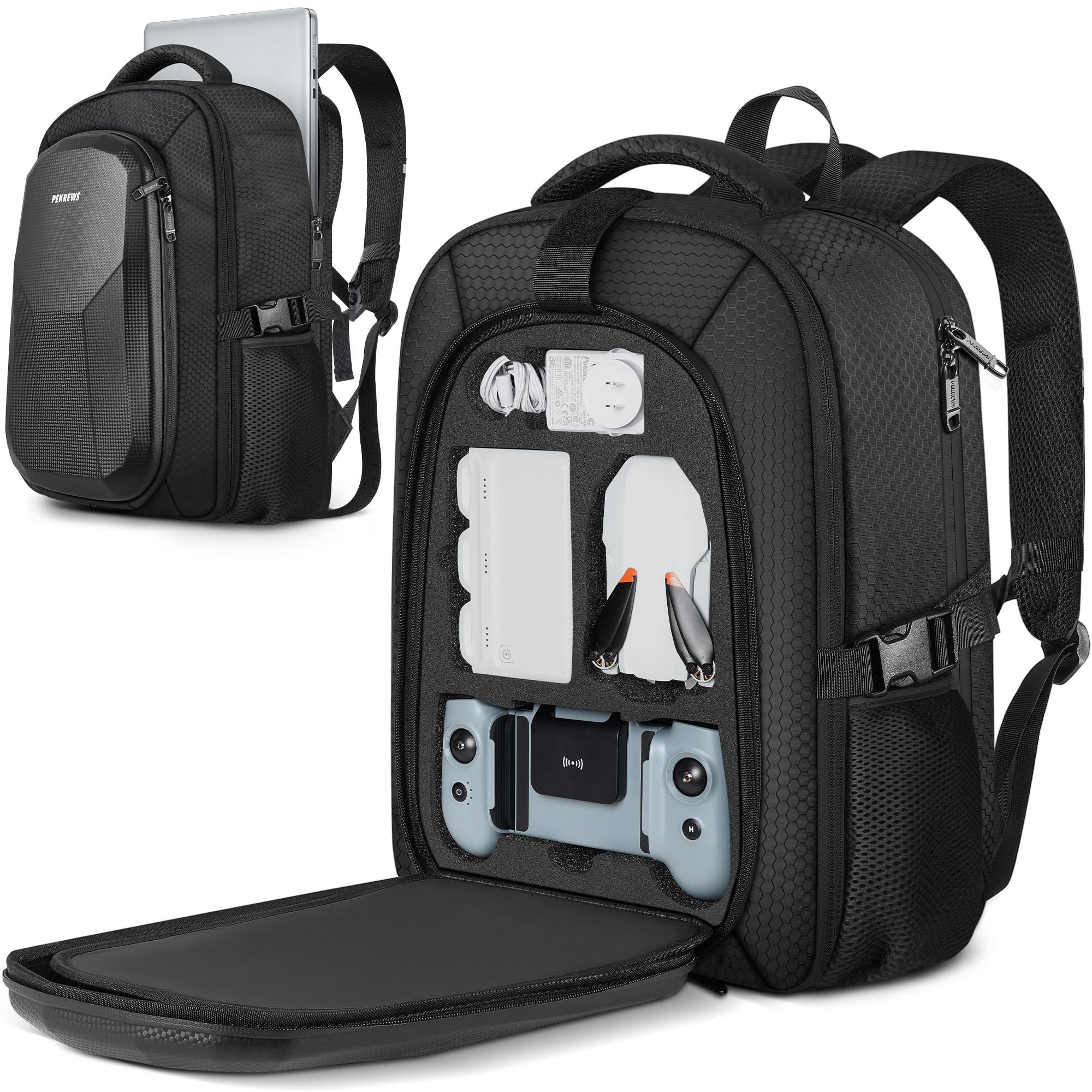 PEKREWS Atom 2 Case, zaino di grande capacità per Potensic Atom 2/SE/3-Axis/LT, borsa espandibile da viaggio per laptop da 15,6 pollici e Fly More Combo, custodia impermeabile per accessori per droni