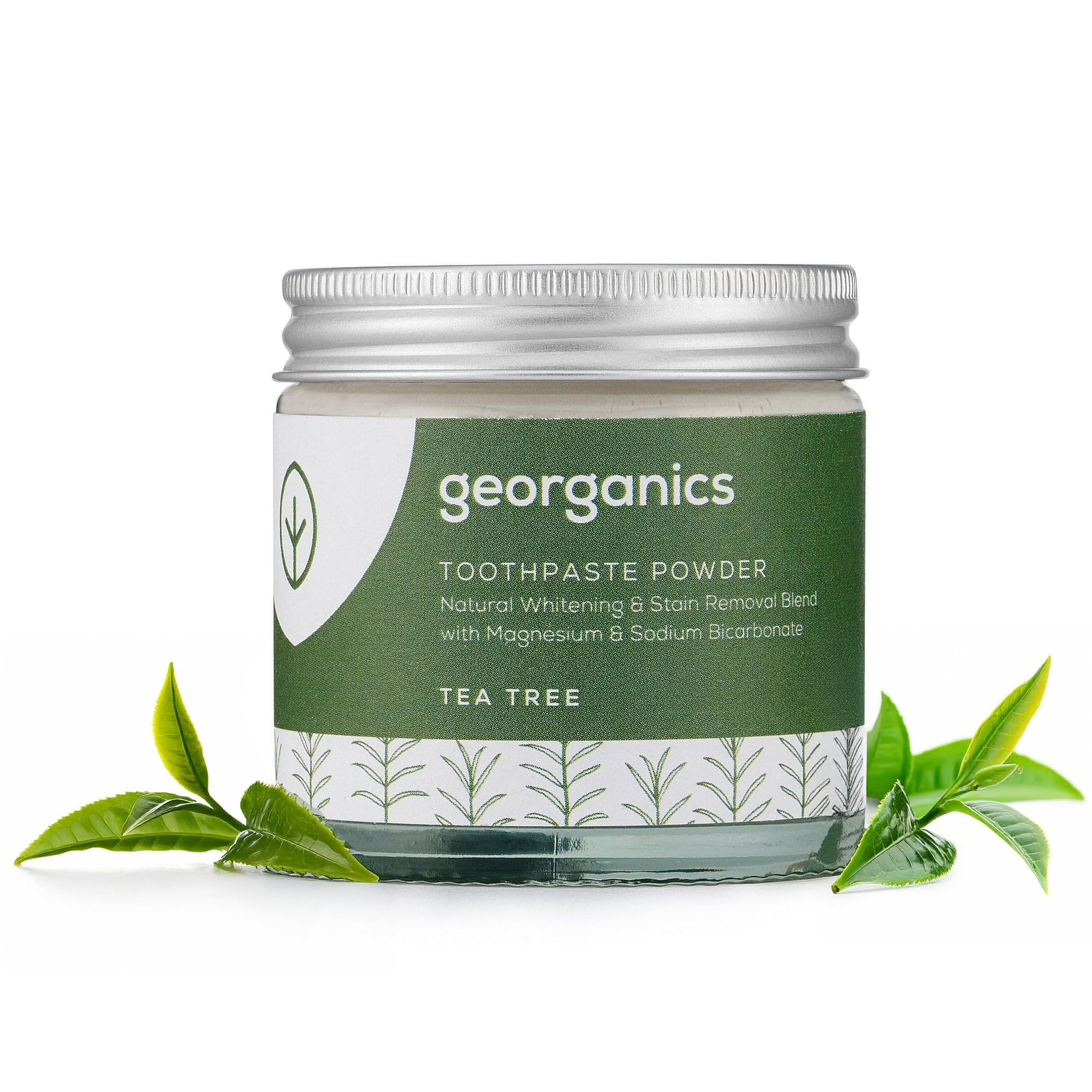 Georganics Mineral Toothpaste Powder - Tea Tree - Stain Removing & Teeth Whitening Powder - 100% Natural - SLS, Glycerine & Fluoride Free - Certified Cosmos Natural, Vegan and Cruelty-Free - 60ml