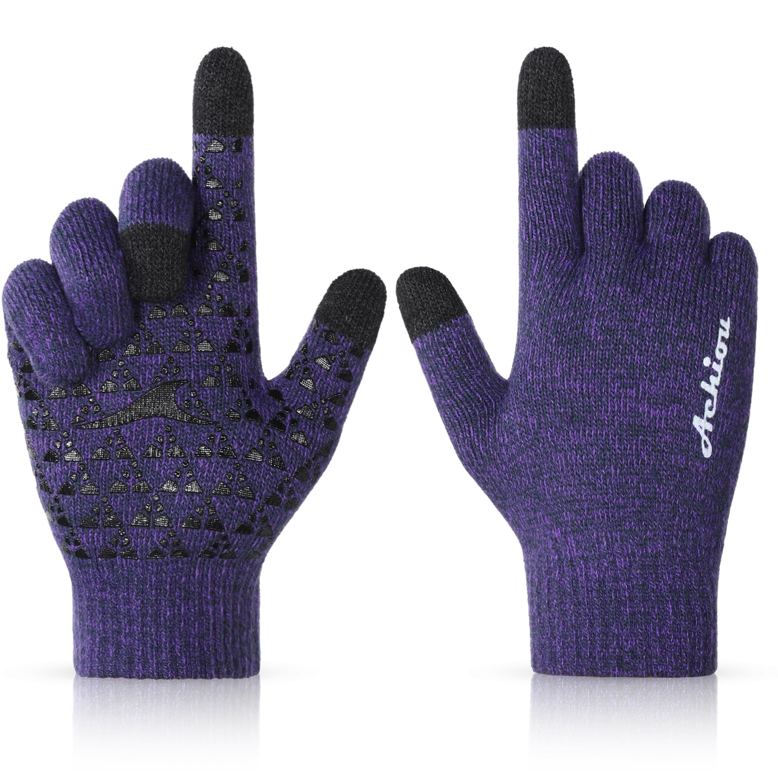 Achiou Winter Gloves for Men and Women, Touchscreen Soft Knit Gloves