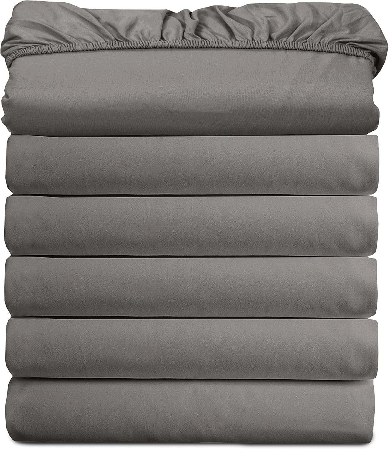 Elegant Comfort 6-Pack Twin/Twin XL Gray Fitted Sheets - Luxury Microfiber Hotel Quality, Wrinkle-Free, Peach Skin Soft with Storage Pockets