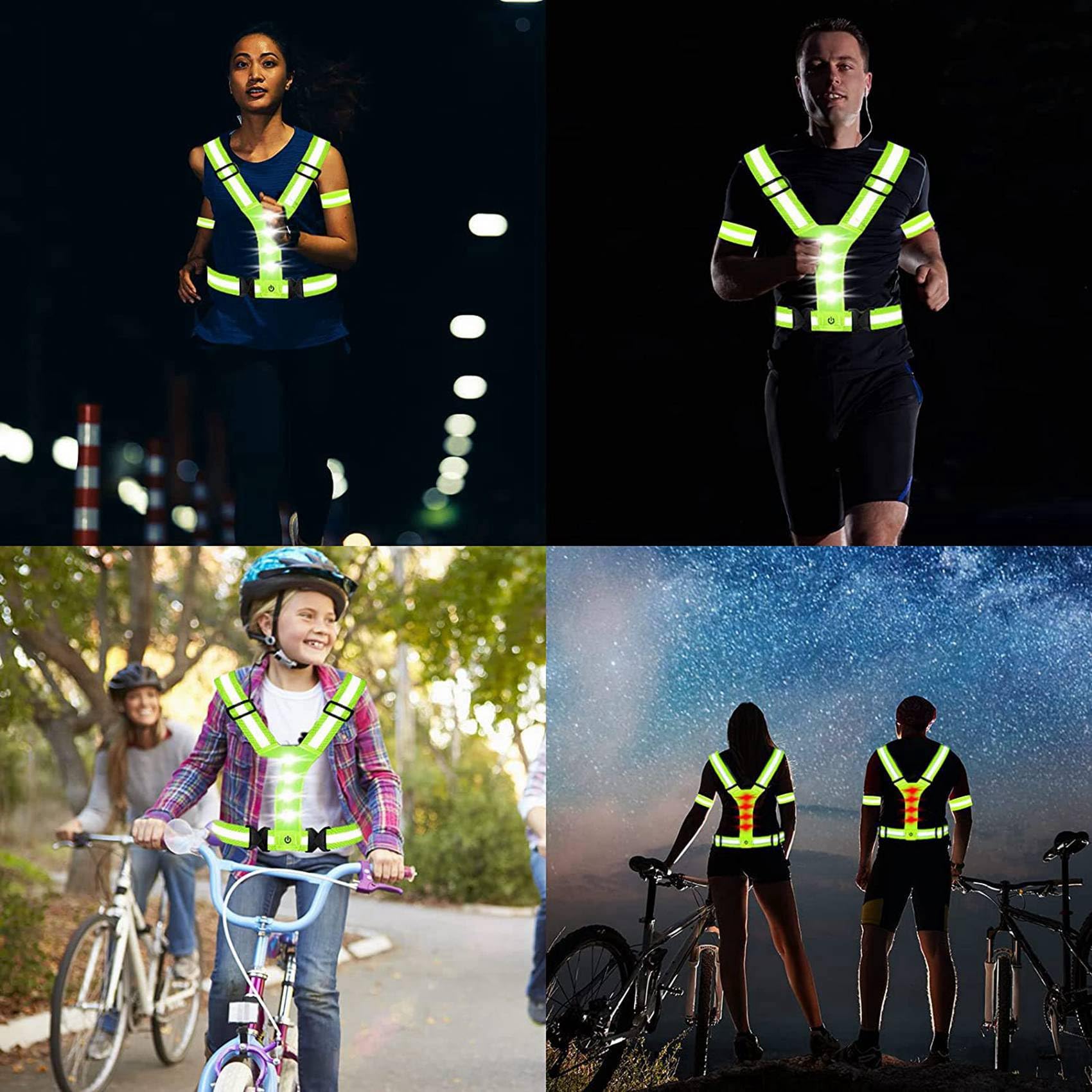 10X Chaleco LED para Correr, Chaleco Reflectante LED de Alta Visibilidad, Chaleco de Seguridad con 2 Bandas Reflectantes para Andar en Bicicleta, Trotar y Correr