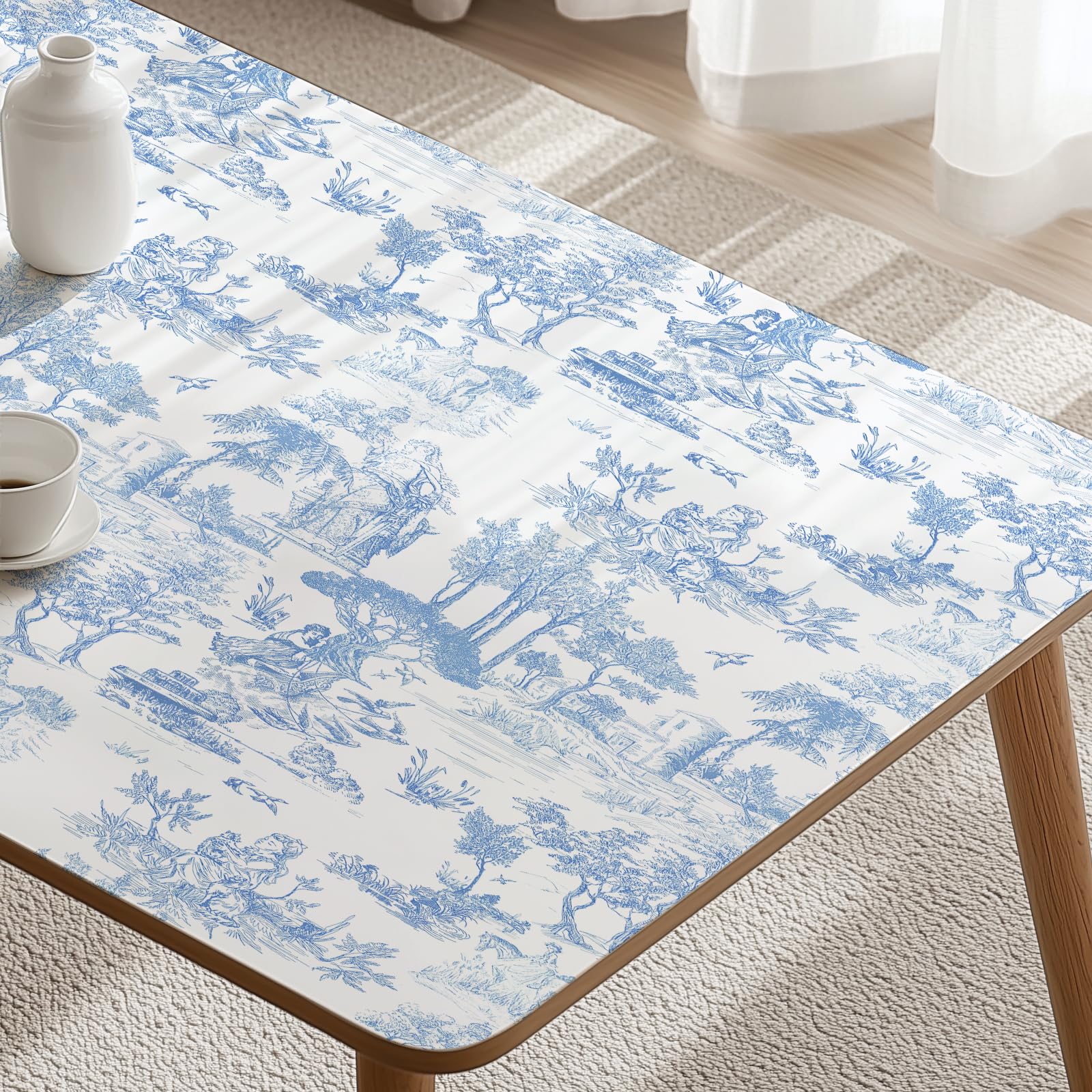 WENMER Toile Wallpaper, 17.7" X 590" Pink and White Peel and Stick Wall Paper, Toile de Jouy Wallpaper, French Vintage Contact Paper for Bedroom, Walls, Backdrop, Cabinet, Home Decor: 17.7" x 394" Blue