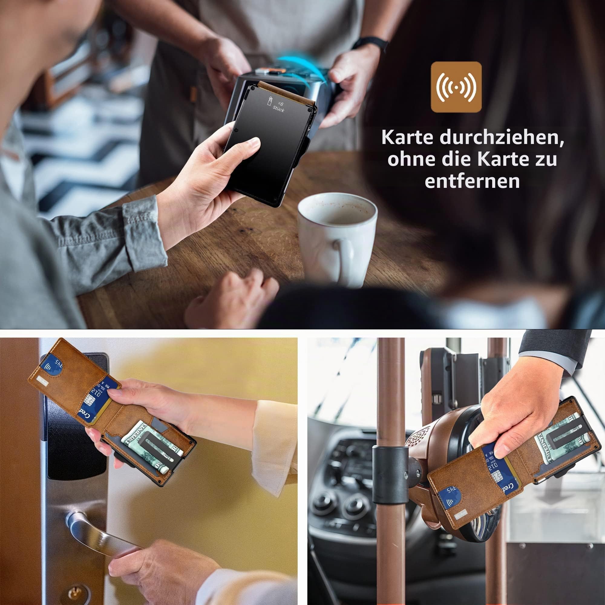 umoven Geldbörse für Herren – mit Geldklammer, schlanke Lederfächer, RFID-blockierend, Bifold minimalistische Geldbörse, Braun, Minimalistisch