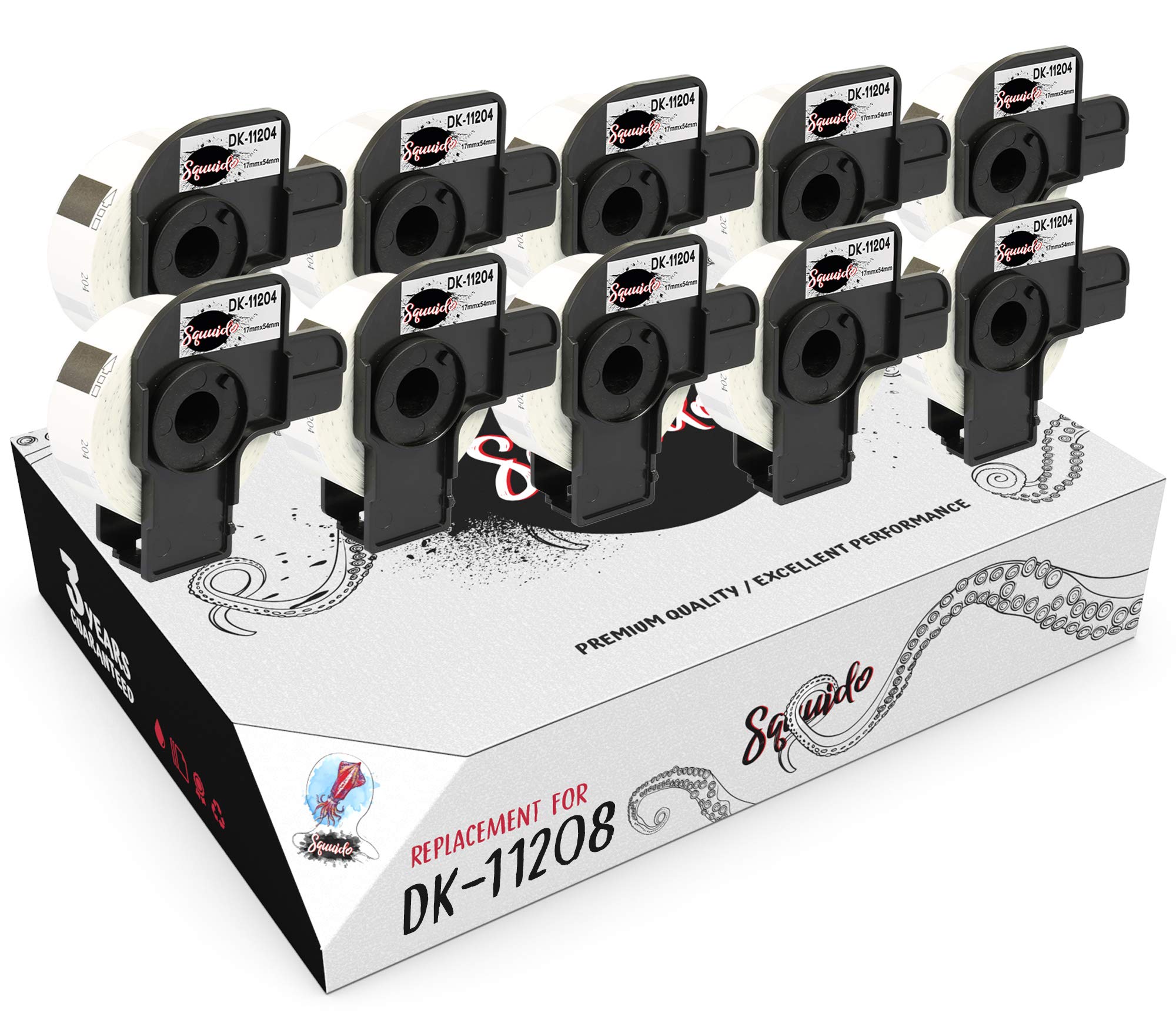10 rollos DK-11204 DK11204 Etiquetas compatibles para Brother P-Touch QL-500 QL-550 QL-560 QL-570 QL-580 QL-700 QL-800 QL-810W QL-820NWB QL-1100 1110NWB | 17mm x 54mm | 400 Etiquetas por Rollo