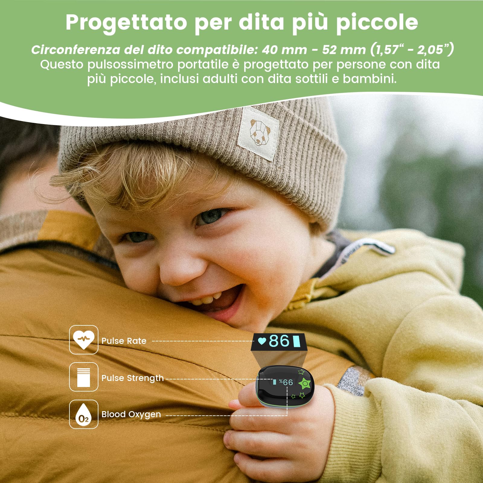 Viatom Saturimetro da Dito Pediatrico, Pulsossimetro Ossimetro Portatile con Bluetooth, Misurazione Saturazione di Ossigeno e Frequenza Cardiaca per Bambini 3-10 Anni, APP