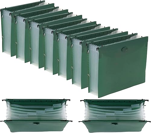 Iconikal Carpeta colgante expandible con 7 bolsillos divisores, verde, paquete de 12 unidades