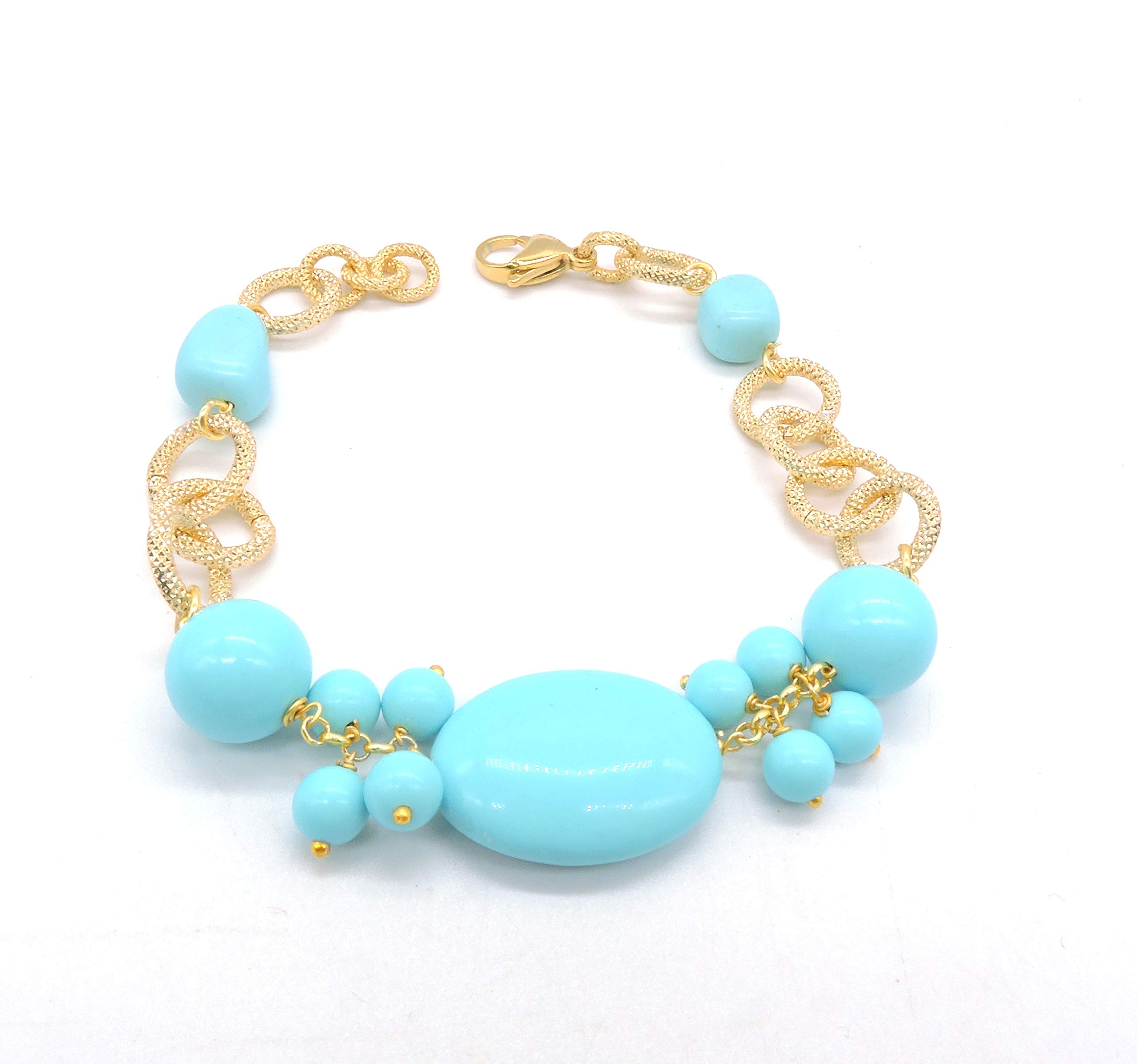 Bracciale Catena Dorata e Perle in Pasta di Turchese
