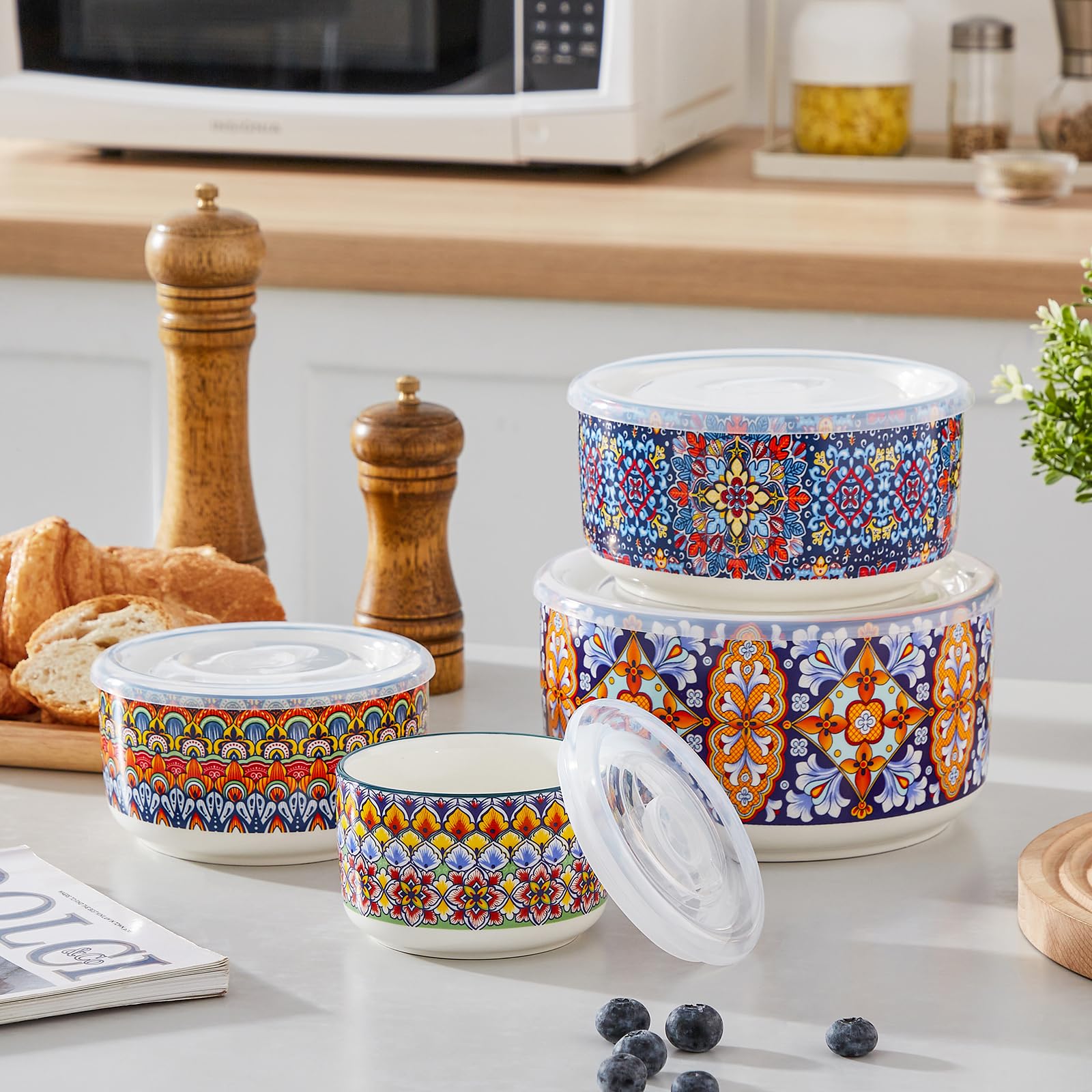 vancasso Suppenschüssel Set 4er, SIMI Salatschüssel mit Deckel, Keramikschüssel mit Deckel, Suppenschalen, Müslischale für Mittagessen, Picknick, Küche, Servierschalen