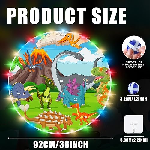 Miniatura 2 de 36 dardos LED grandes, diana de doble cara con 20 bolas adhesivas LED, dinosaurio divertido, gigante, juguetes de disparo, juguetes deportivos para