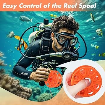 100FT Scuba Diving Reel Finger Spool with Double-Ended Bolt Snap Orange