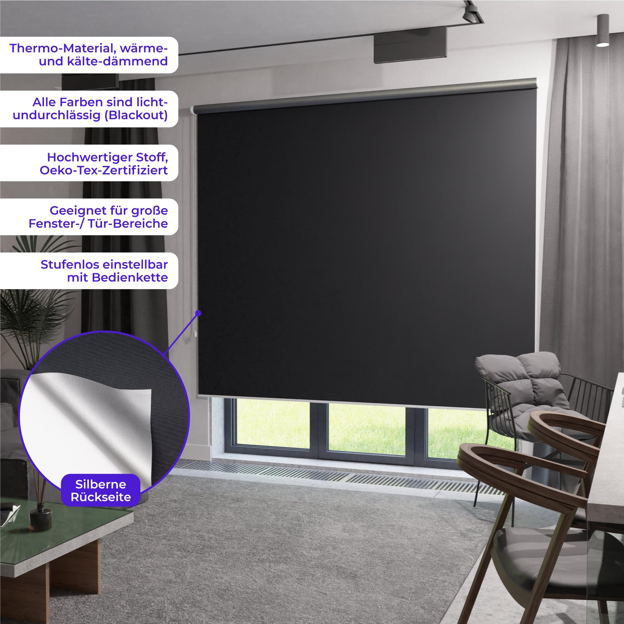 schattenfreu.de Rollo XL nach Maß | Zum Anschrauben an der Wand oder Decke | Thermo Blackout | Für Fenster und Türen