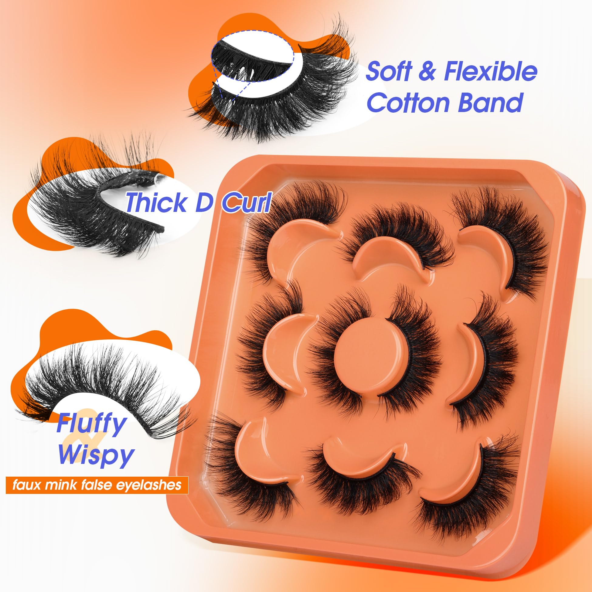 Fluffy False Eyelashes Cat Eye Faux Mink Lashes Strips 6D Thick Volume Fake Eyelashes Strips 18MM Wispy Lashes Long Mink Eyelashes 5 works by Zegaine - Image 4