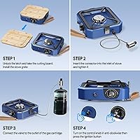 Vista 6 de Upgraded Separate Ignition Needle WINKIZA Camping Stove with Cutting Board, Portable Propane Camp Stove with 8,000 BTU, Adjustable Burner with Piezo