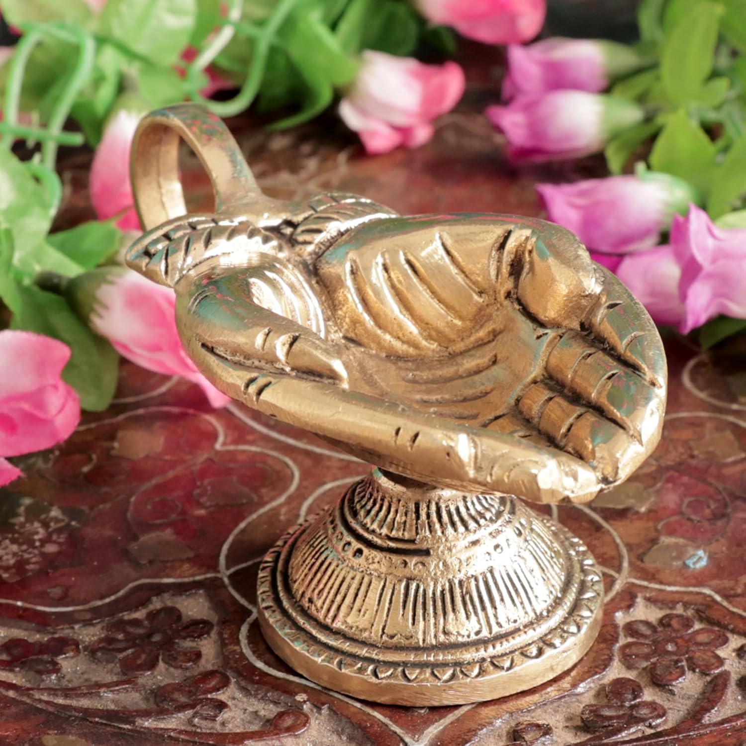 Brass Diya Oil Lamp Traditional Antique Finish Puja Deepak for Home Temple Mandir Festival Decoration Spiritual Gift 1 Piece