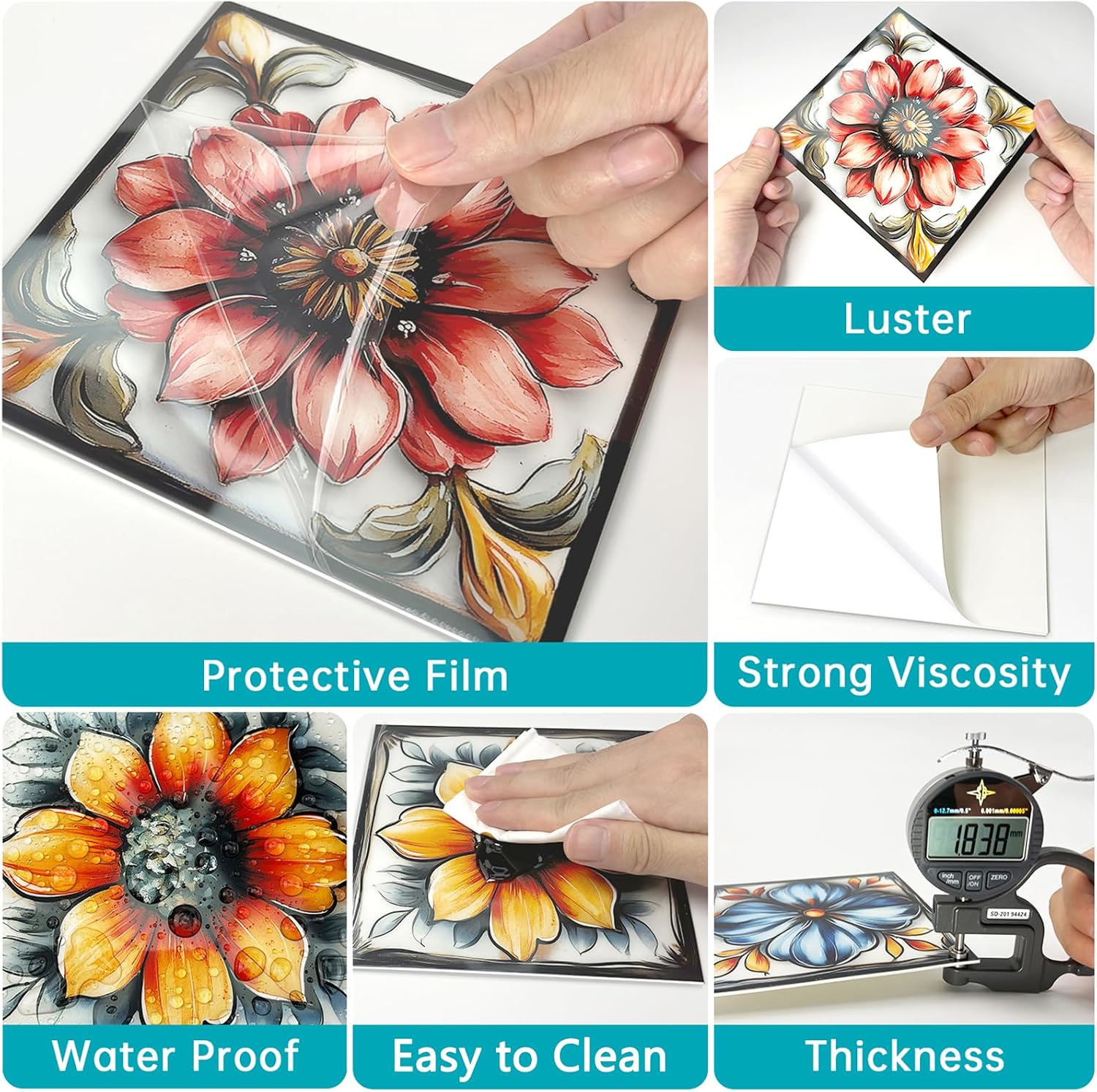 VICCI Peel and Stick Backsplash Decals - 12 Pack 5.9x5.9 Inch Removable Wall Tiles for Cabinet, Furniture & Home Decor