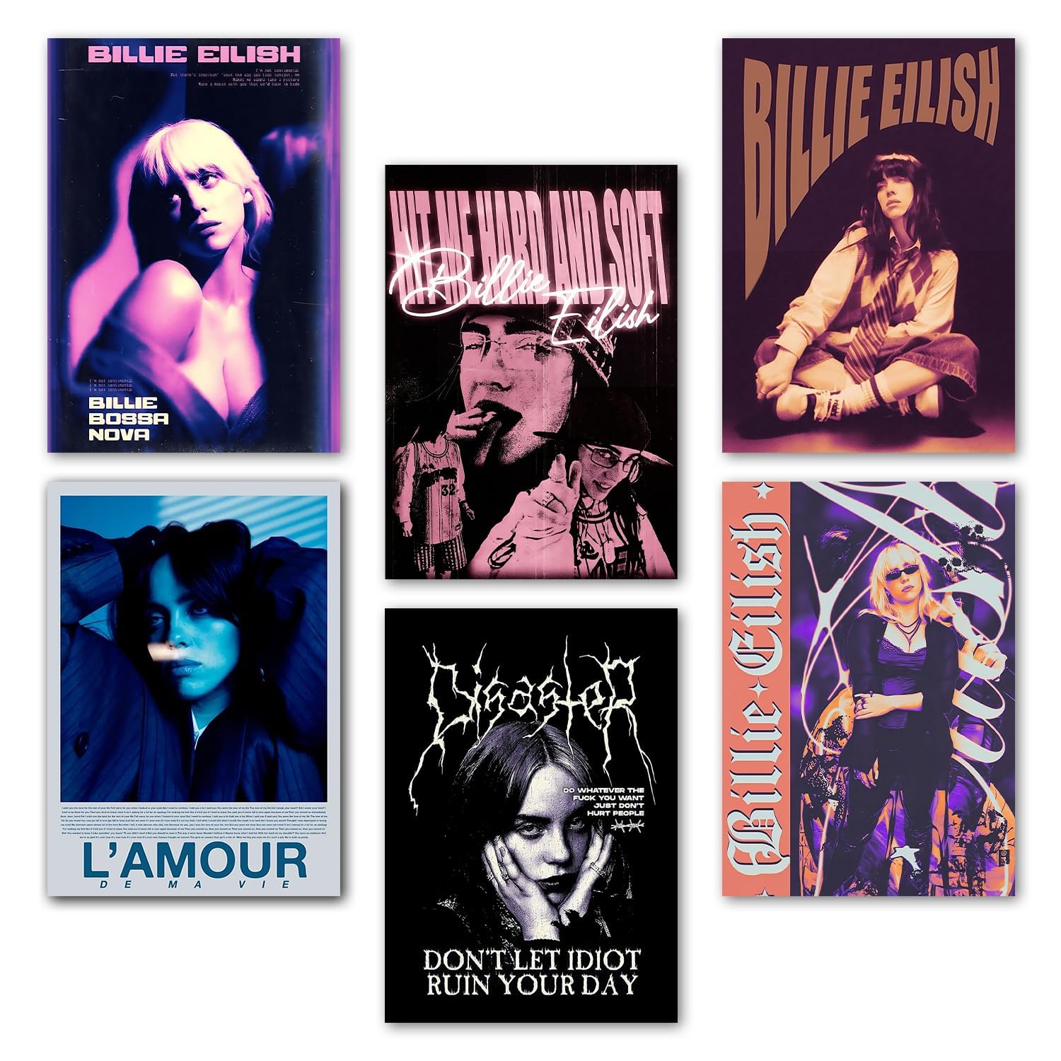 Wallgasm Pack of 6 - Billie Eilish Posters 8x12 inch (A4 Size) 300 GSM | Pop Star | Music | Billie Eilish Merchandise | Posters, For Living room
