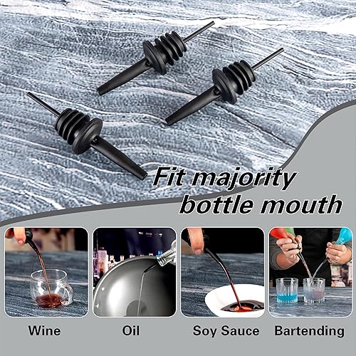 Miniatura 5 de JNWINOG Paquete de 12 vertedores de licor de acero inoxidable negro mate clásico vertedores de botellas de licor con boquilla cónica para alcohol,