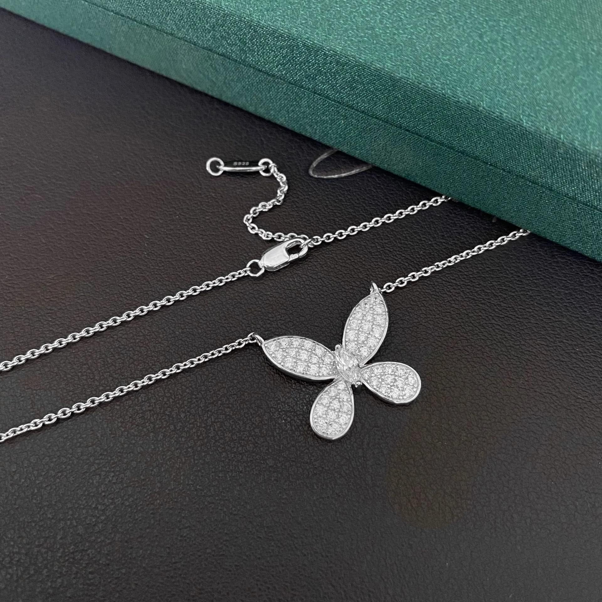 collane con ciondolo in zaffiro bianco tagliato, gioielli in argento sterling 925 con farfalla