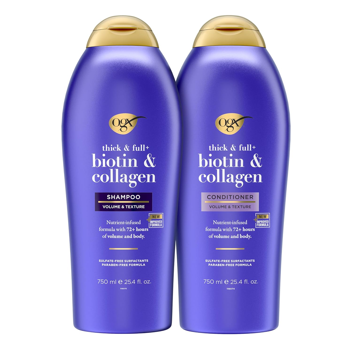 OGX Shampoo and Conditioner Set, Thick and Full + Biotin and Collagen, Purple, Helps Thicken and Texturize Hair, Ideal for Flat to Medium Volume Hair, 25.4 FL OZ, 2 Pack OGX Shampoo and Conditioner Set, Thick and Full + Biotin and Collagen, Purple, Helps Thicken and Texturize Hair, Ideal for Flat to Medium Volume Hair, 25.4 FL OZ, 2 Pack