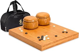 Yellow Mountain Imports Bamboo 2-Inch Reversible 19x19 / 13x13 Go Game Set Board with 9.2mm Double Convex Yunzi Stones and...