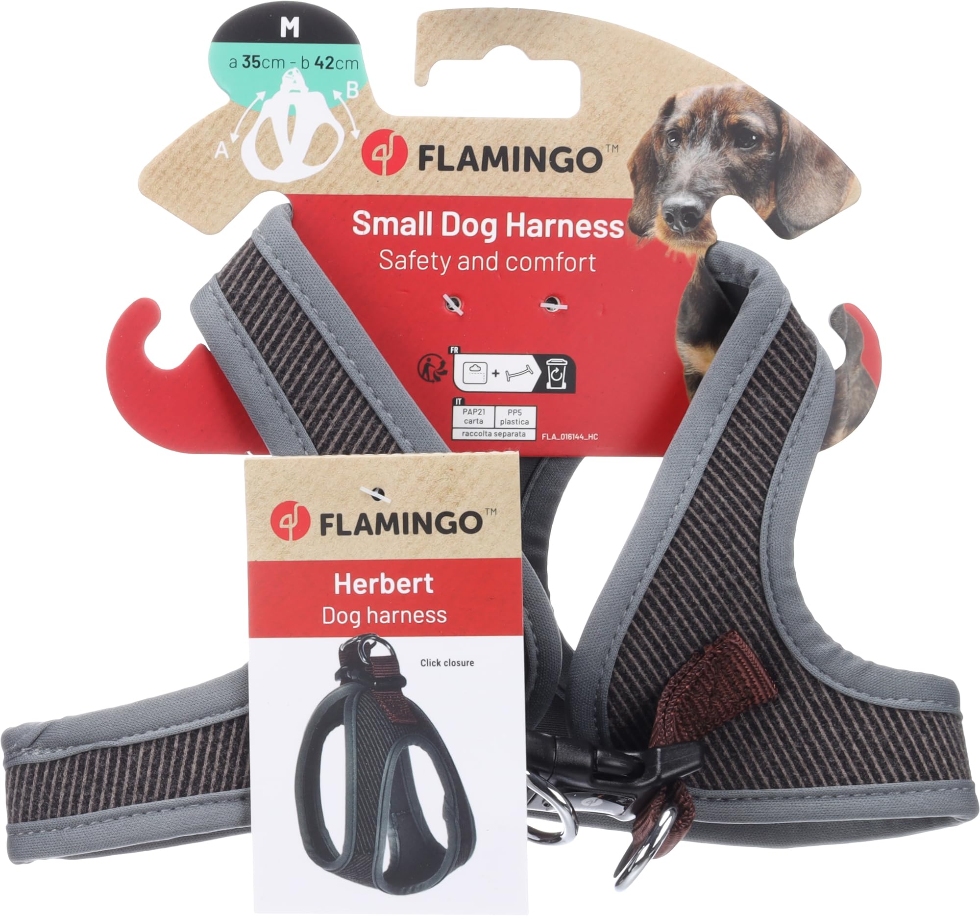 Flamingo Dog Harness Step&Go Herbert Dark brown M 35cm 42cm