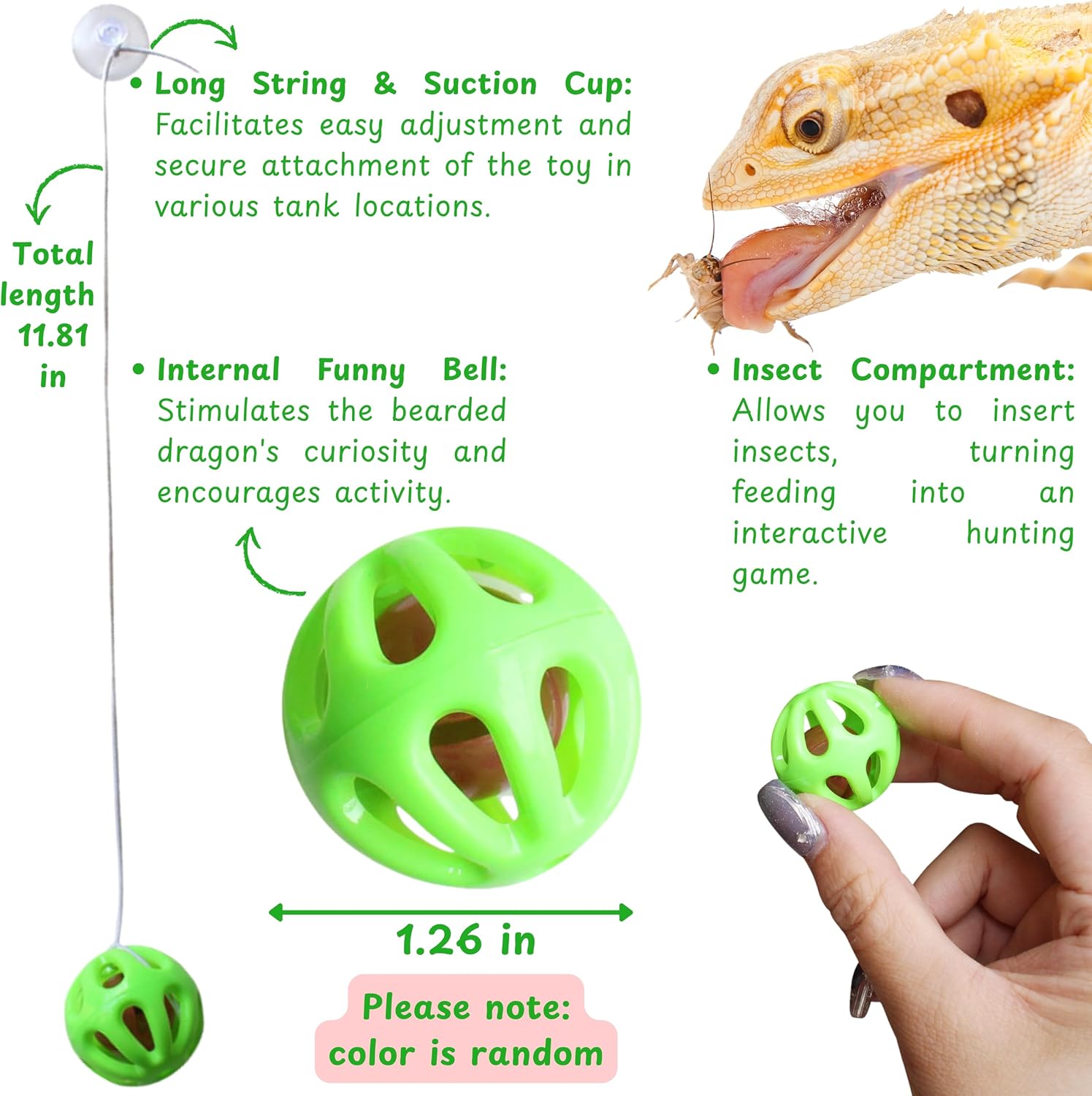 Bearded Dragon Enrichment Toys Feeder Ball, Interactive Feed Toys Bells Exercise Ball for Reptile Lizard Gecko Small Animals, Bearded Dragon Tank Accessories, Reptile Tank Accessories (Yellow) image 3