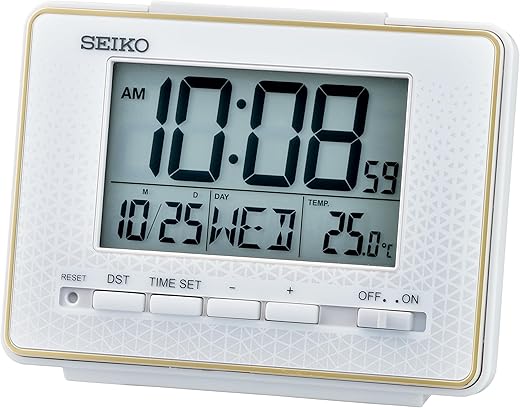 SEIKO QHL 096 WLH Digital Everything Bedroom Alarm Clock, White, 3 Inches product photo