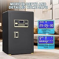 Vista 3 de Caja fuerte grande, caja fuerte de seguridad para el hogar con teclado electrónico y llave, caja de seguridad personal para documentos del hogar