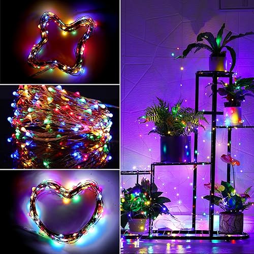 Miniatura 5 de Guirnalda de luces solares decorativas para exteriores, 2 paquetes de 33 pies, 100 luces LED de alambre de cobre impermeable, para exteriores,