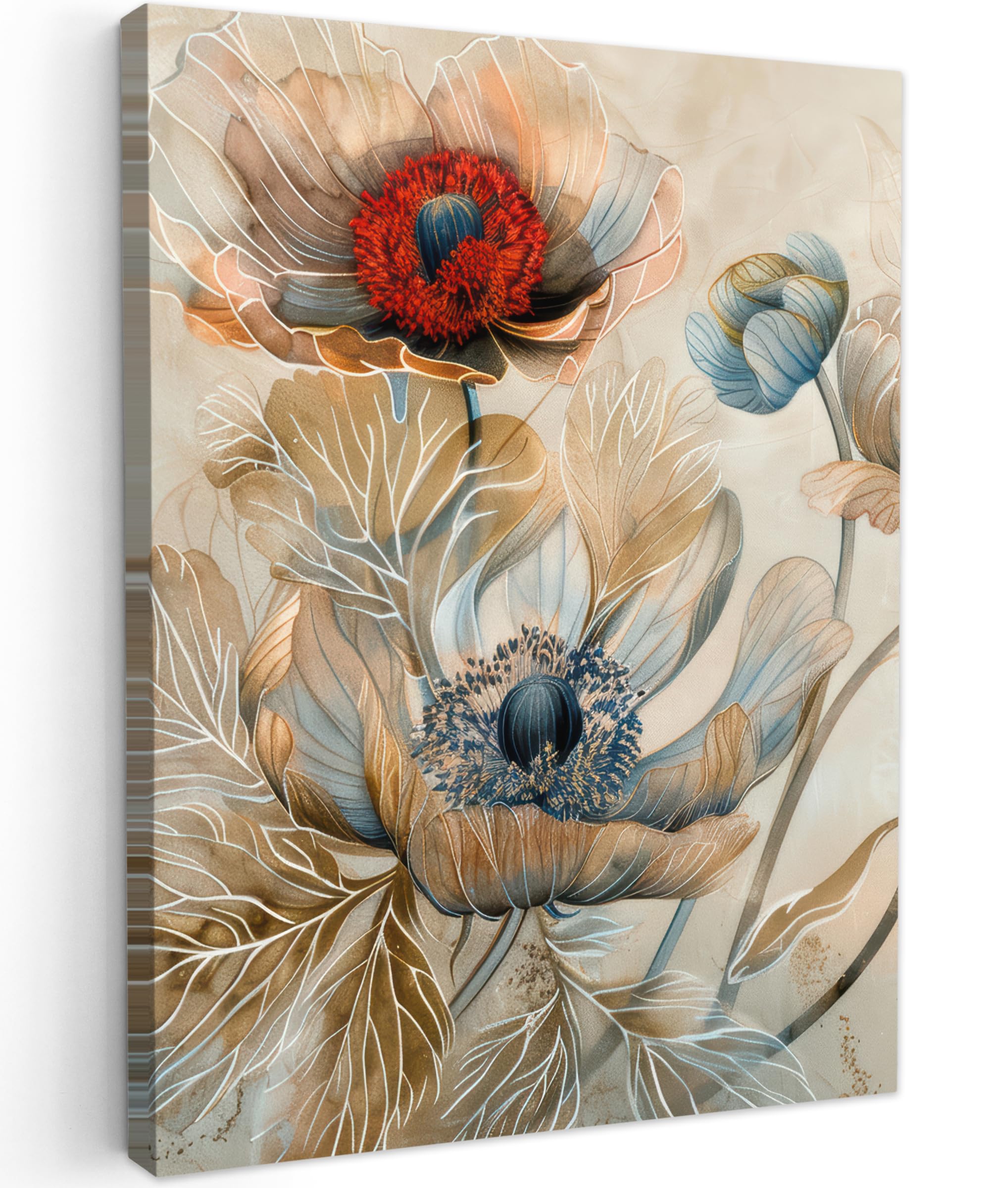 MuchoWow© Canvas Wall Art Work 12"x16" / 30x40 cm Room Decor Painting Wallfillers Picture Decoration Prints Flowers - Beige - Modern - Illustration